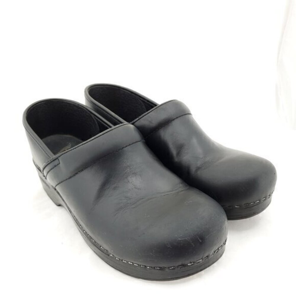 Dansko Black Leather Slip-On Clogs 40/9.5-10 US Black